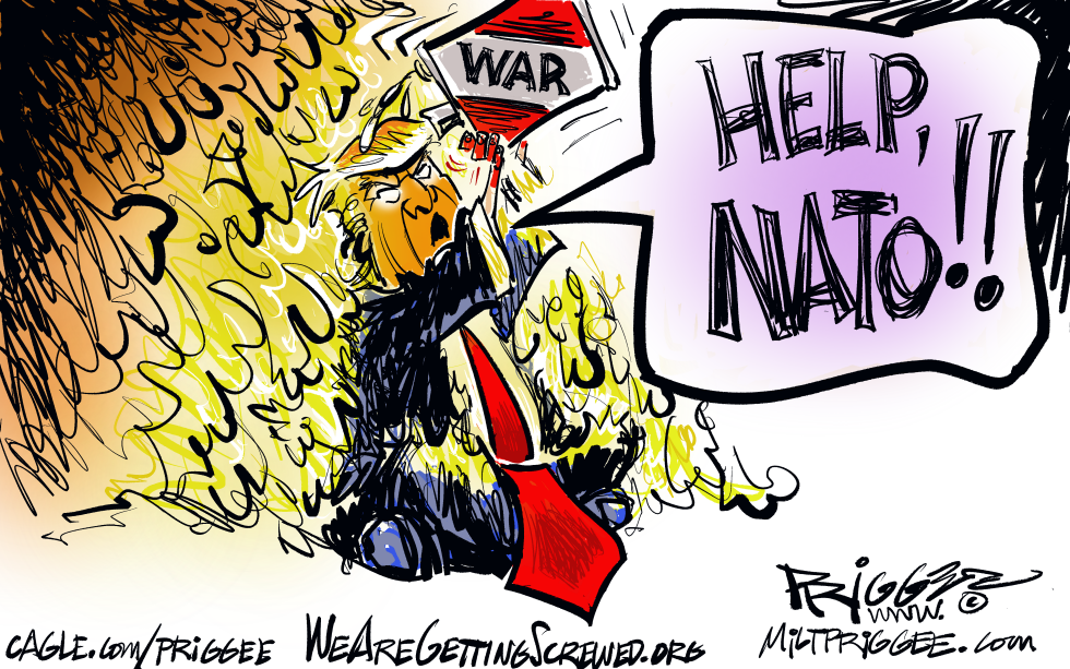 Trump Sinks While Begging NATO for Help in Priggee's Sharp Satire