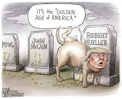 TRUMP PEES ON MUELLER'S GRAVE by Adam Zyglis