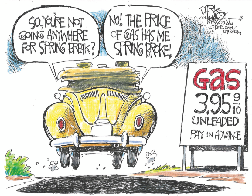 Spring Broke: Gas Prices Crush Vacation Dreams in Darkow Cartoon