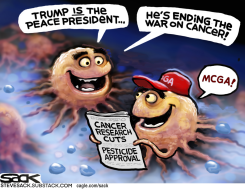 TRUMP CANCER CELLS CELEBRATE PEACE PRESIDENT by Steve Sack