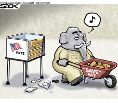 REPUBLICAN ELEPHANT USES SAVE ACT TO BRICK UP VOTE by Steve Sack
