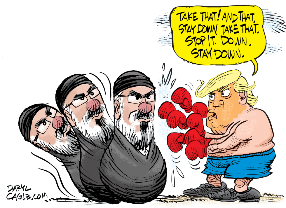 Donald Trump boxes an Iran bop bag Supreme Leader who refuses to stay down amid ongoing Middle East conflict.