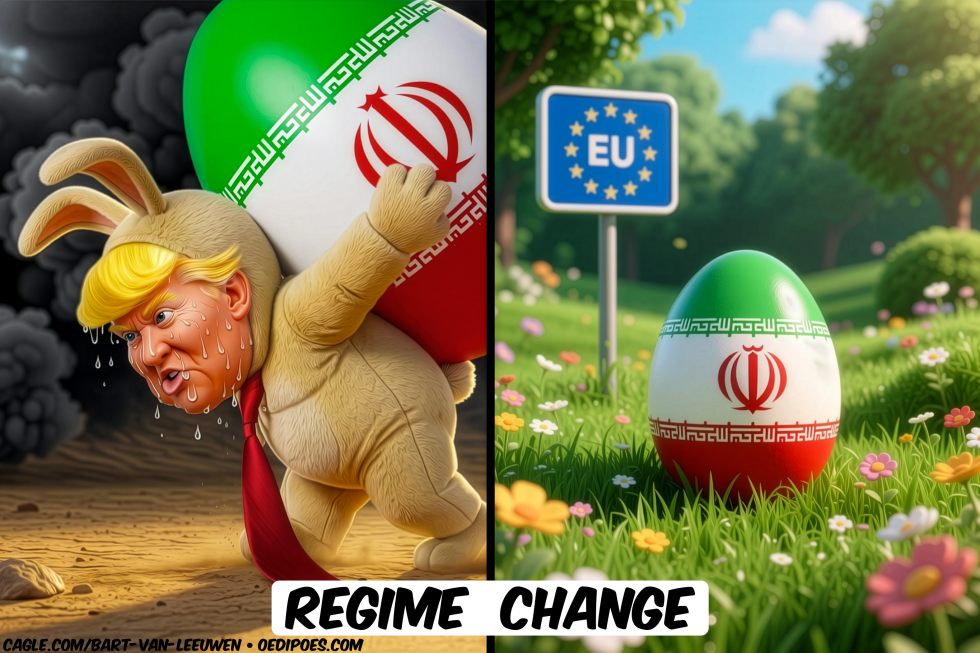 Easter bunny Trump carrying big egg