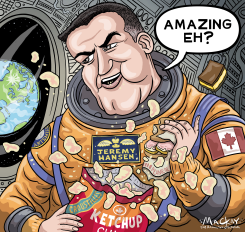ASTRONAUT HANSEN BRINGS ALONG CANADIAN SNACKS by Graeme MacKay