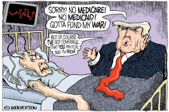 TRUMP DENIES MEDICARE TO SICK GUY BECAUSE OF WAR by Monte Wolverton