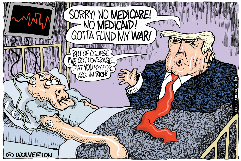 Trump Denies Medicare and Medicaid to Fund War in Hospital Visit