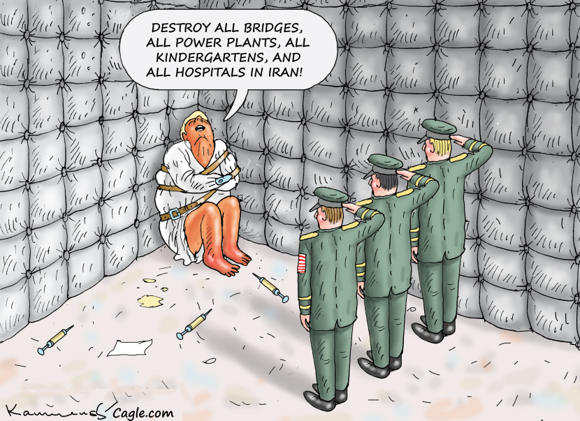 Trump in straitjacket orders destruction of Iranian infrastructure and civilian sites