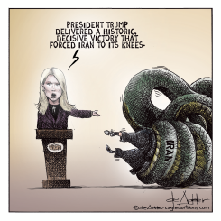 KAROLINE LEAVITT SAYS TRUMP WON THE IRAN WAR by Michael de Adder