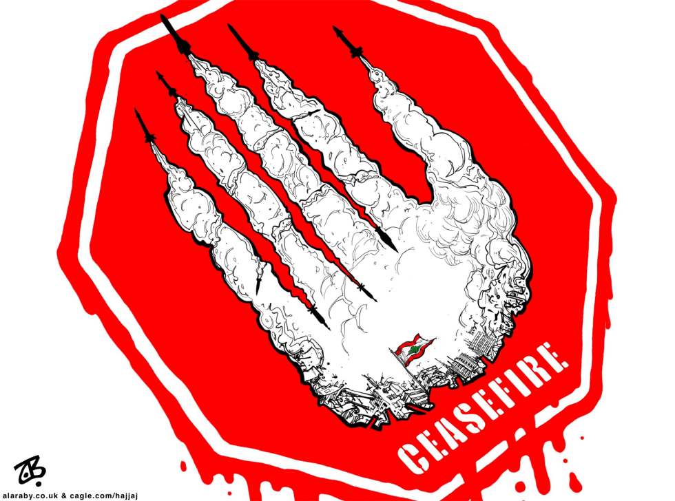 Lebanon Under Israel Bombing Ceasefire Stop Sign