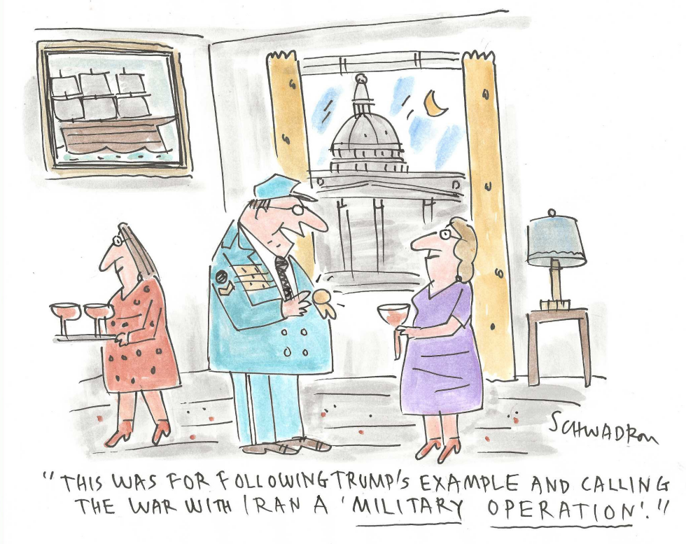 Cartoon Toasts to Trump's 'Military Operation' Label for Iran War