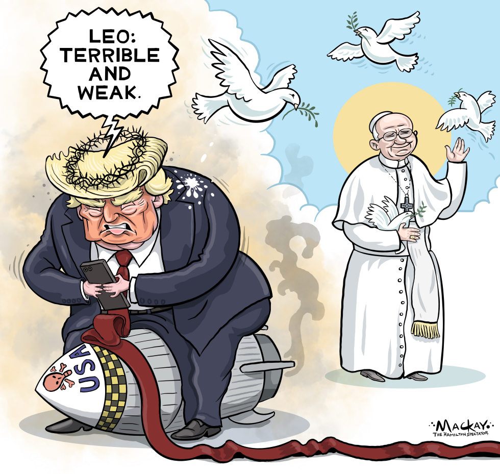 Trump Blasts Pope as Doves Fly in Satirical Cartoon