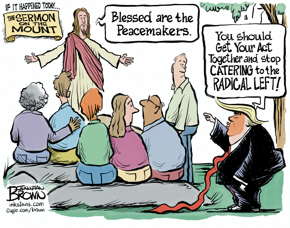 Trump Interrupts Jesus in Sermon on the Mount Cartoon Satire