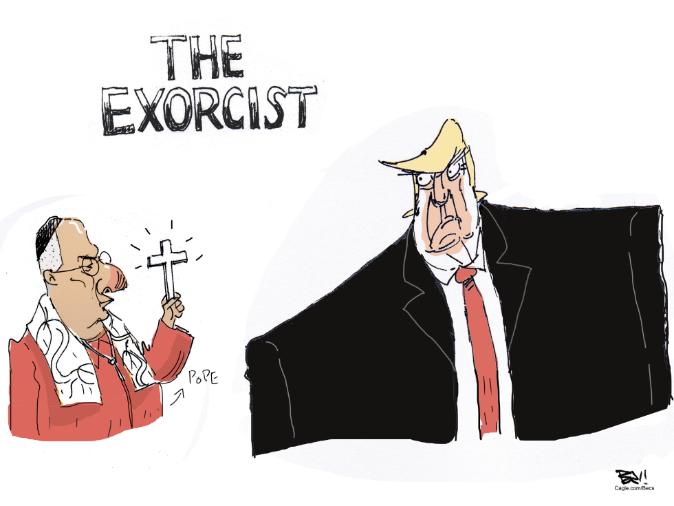 Pope Takes on Trump in 'The Exorcist' Political Cartoon Parody