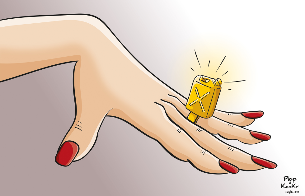 Oil Prices Skyrocket: Gas Can Bling Takes Center Stage in Cartoon Satire