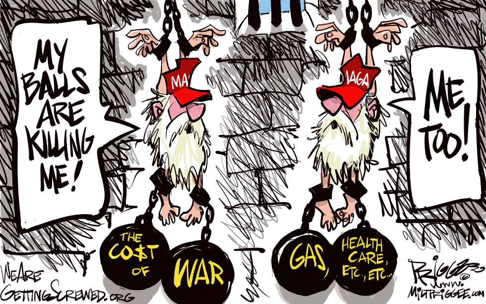 MAGA Figures Chained by Costly Balls in Priggee Cartoon