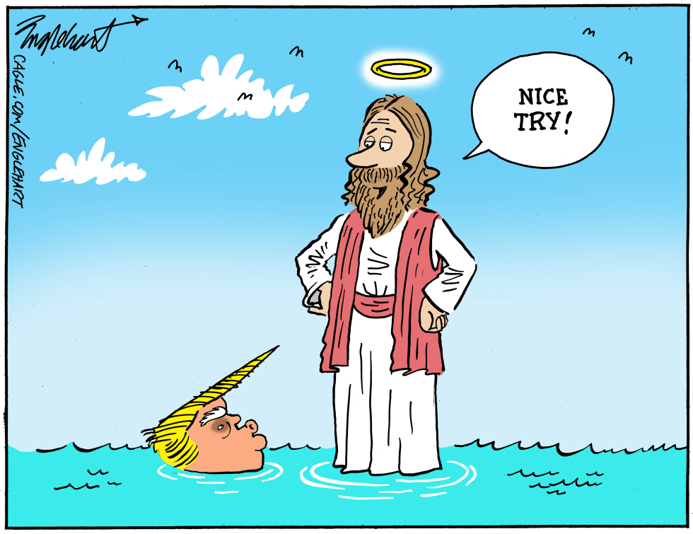 Trump's Jesus Comparison Sinks in Satirical Cartoon