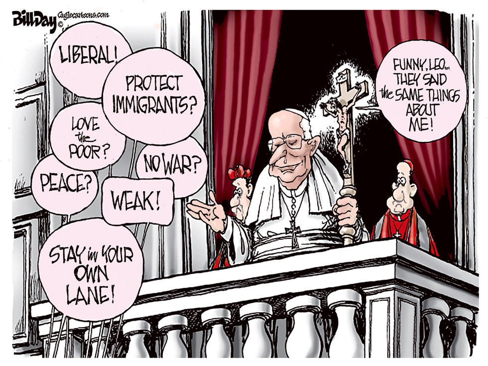 Pope Faces Liberal Labels in Satirical Cartoon