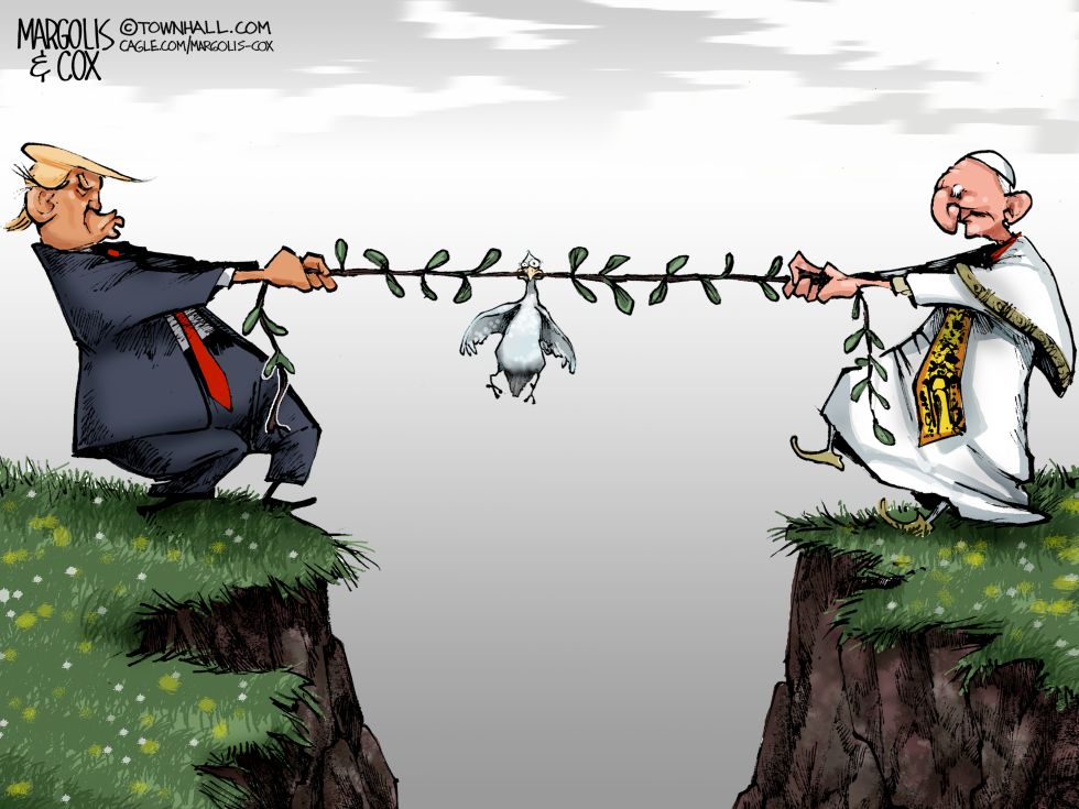 Trump and Pope Tug at Peace Dove in Satirical Cartoon