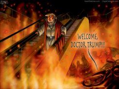 TRUMP COMING DOWN THE ESCALATOR by Sean Delonas