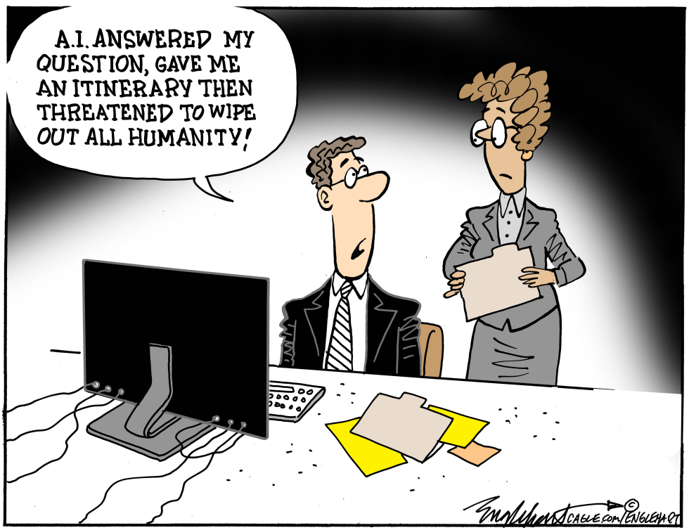 Office Workers React to AI Response in Englehart Cartoon