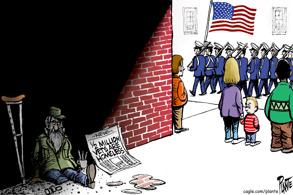 A homeless veteran in a dark alley