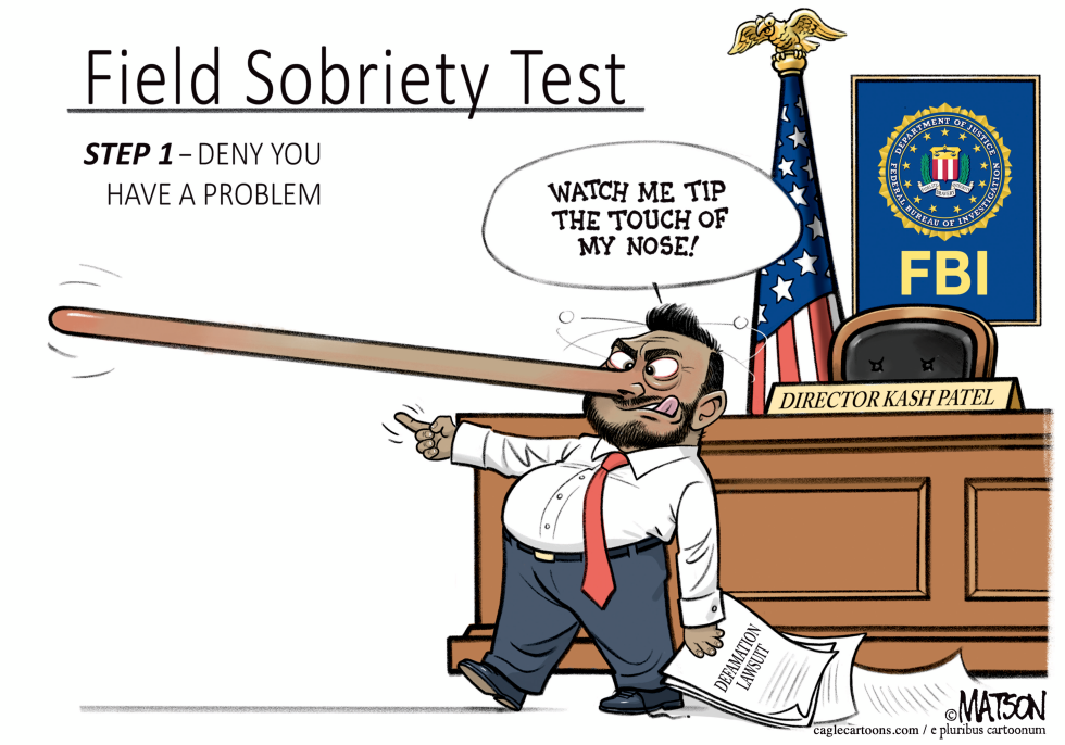 FBI's Kash Patel Fails Sobriety Test in Hilarious Defamation Satire