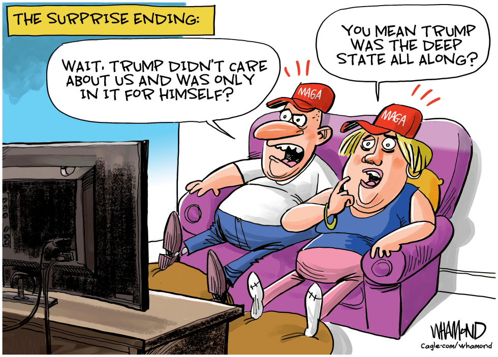 Couple on couch reacts to TV screen in living room cartoon