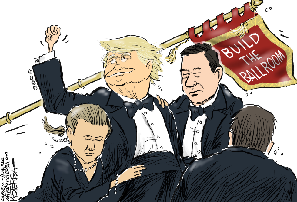 Trump's Fist Pump Echoes at Correspondents' Dinner in Koterba Cartoon