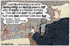TRUMP PROMISES LOWER ENERGY PRICES BY HALF by Monte Wolverton