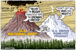 NATIONAL DEBT MOUNTAIN TOPS GDP MOUNTAIN by Monte Wolverton