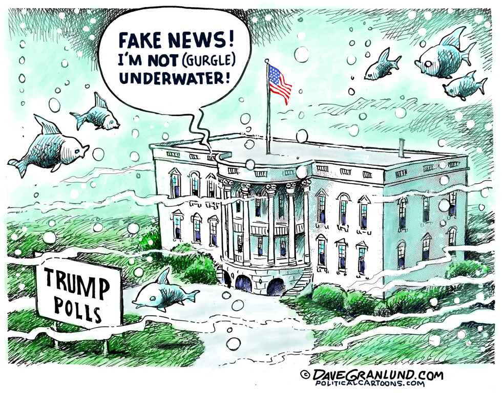 Trump Denies Being Underwater as Polls Sink White House in Granlund Cartoon