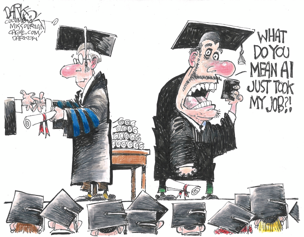 Graduation Day Meets AI Job Disruption in Darkow Cartoon