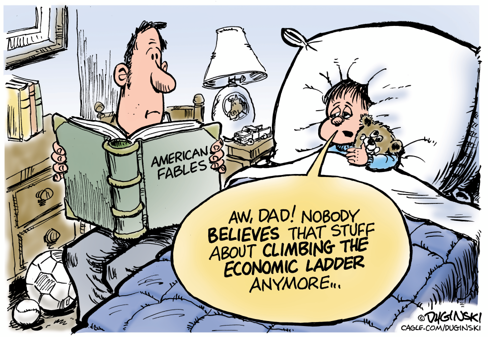 Cartoon Captures Child's Skepticism Toward Economic Mobility Tales