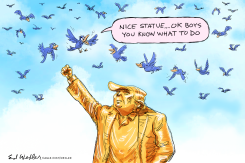 BIRDS ATTACK TRUMP STATUE by Ed Wexler