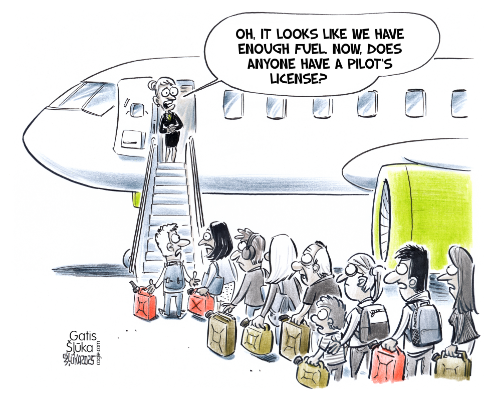 Airplane passengers arrive with their own fuel