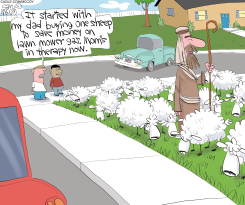 DAD SHEPHERDS BECAUSE OF GAS PRICES by Gary McCoy