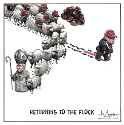 POPE LEO XIV STEALS TRUMP'S MAGA SHEEP by Michael de Adder