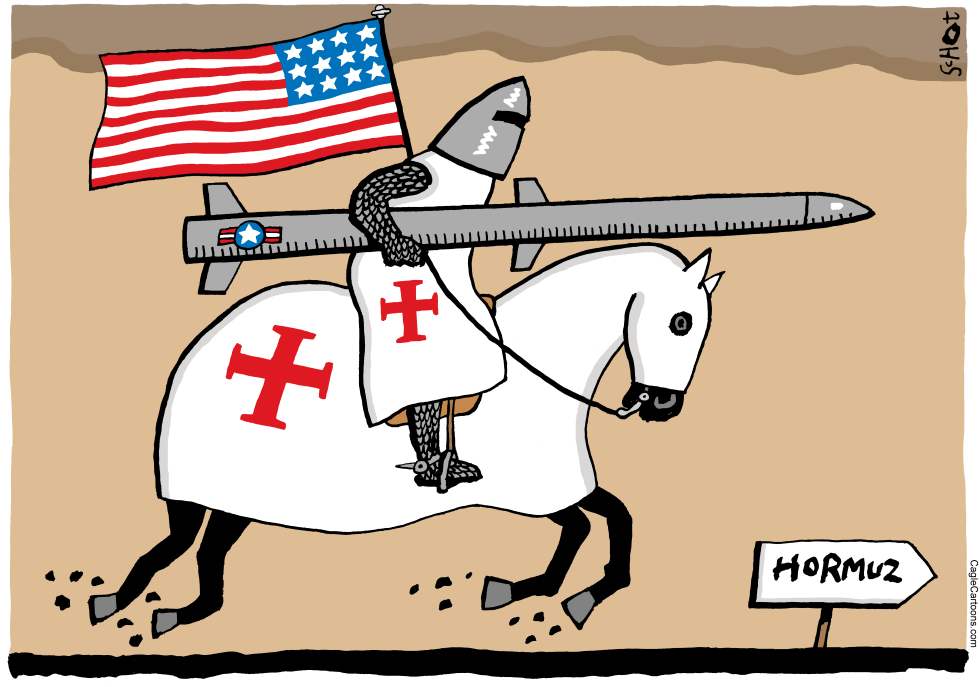Crusader on horse with cruise missile to Iran
