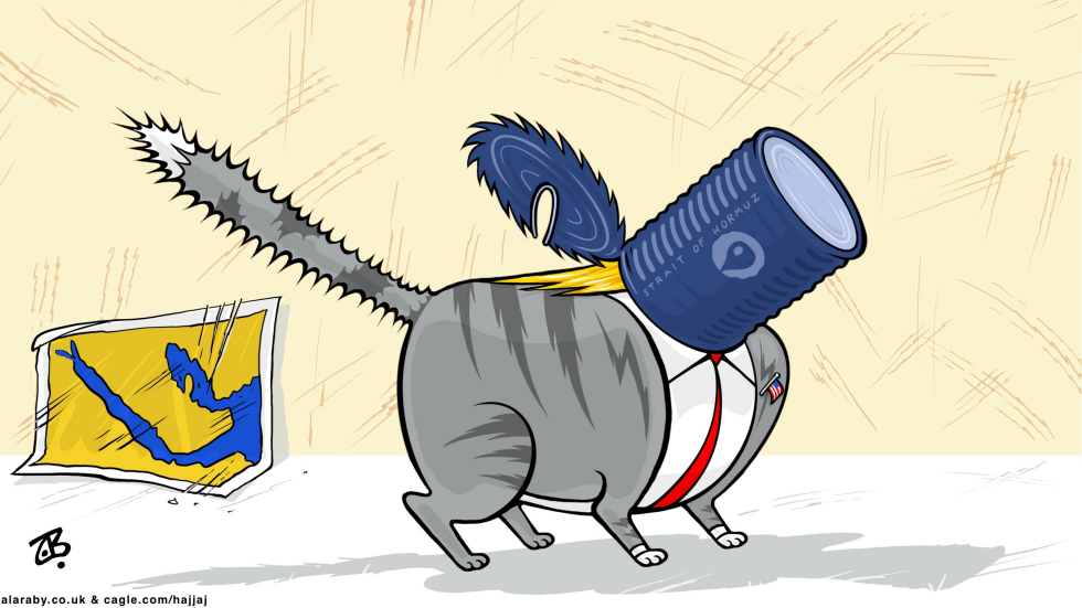 Stuck cat Trump Hormuz Strait Iran War Oil Can