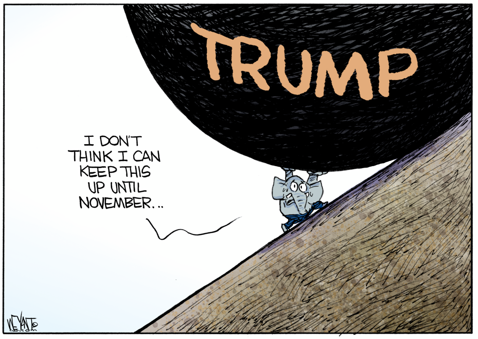 Elephant Pushes Trump Boulder Up Hill in Weyant Drawing
