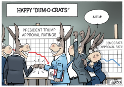DUM-O-CRATS CELEBRATE LOW TRUMP APPROVAL RATING by R.J. Matson