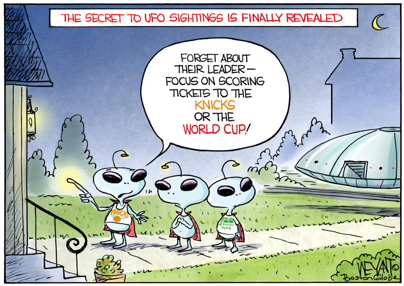 Aliens explain UFO sightings as quest for Knicks and World Cup tickets