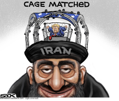 USA VS IRAN CAGE MATCH TRAPS TRUMP by Steve Sack