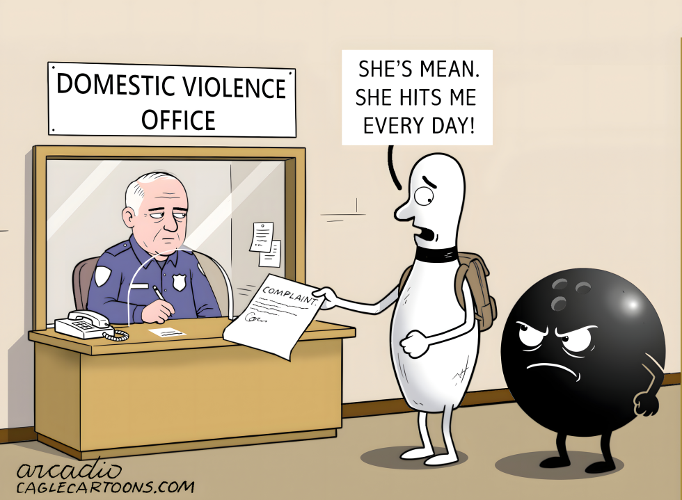 A battered bowling pin.