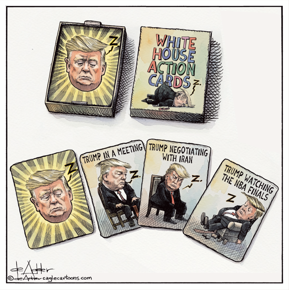 Trump action cards are him sleeping