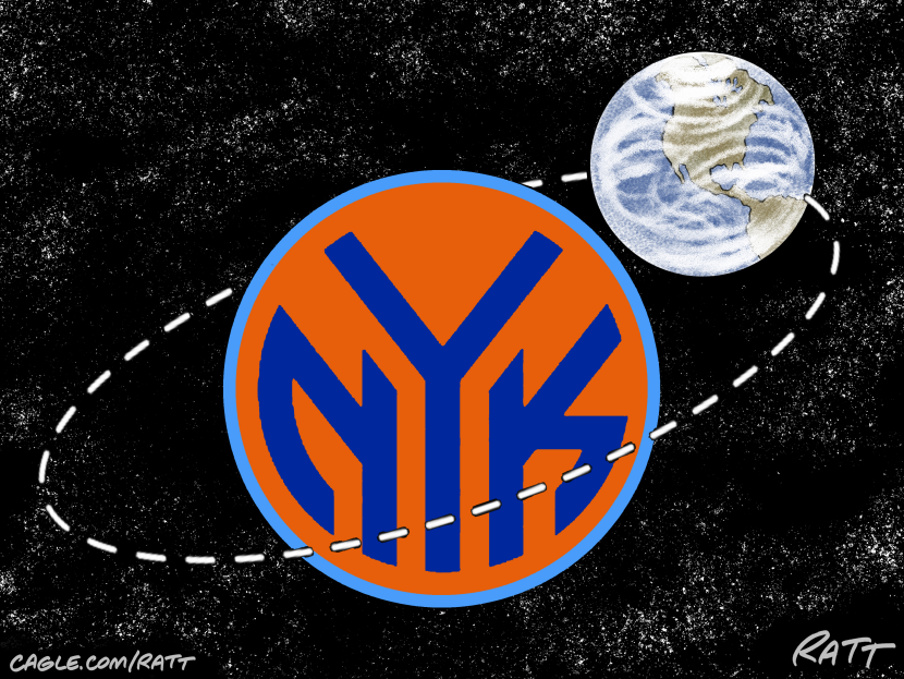 Knicks Logo Positions Earth as Its Satellite