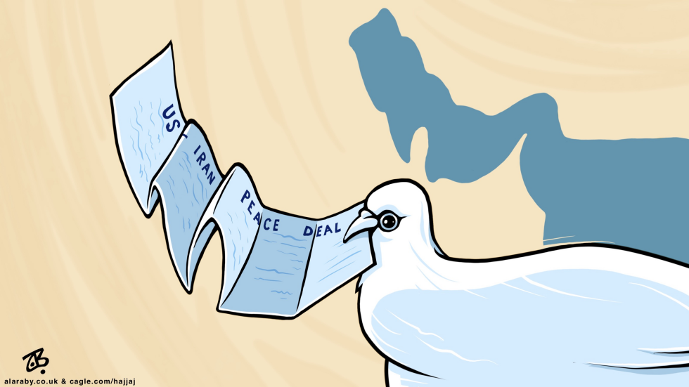 White Dove Grasps US Iran Peace Deal Paper Near Gulf Map