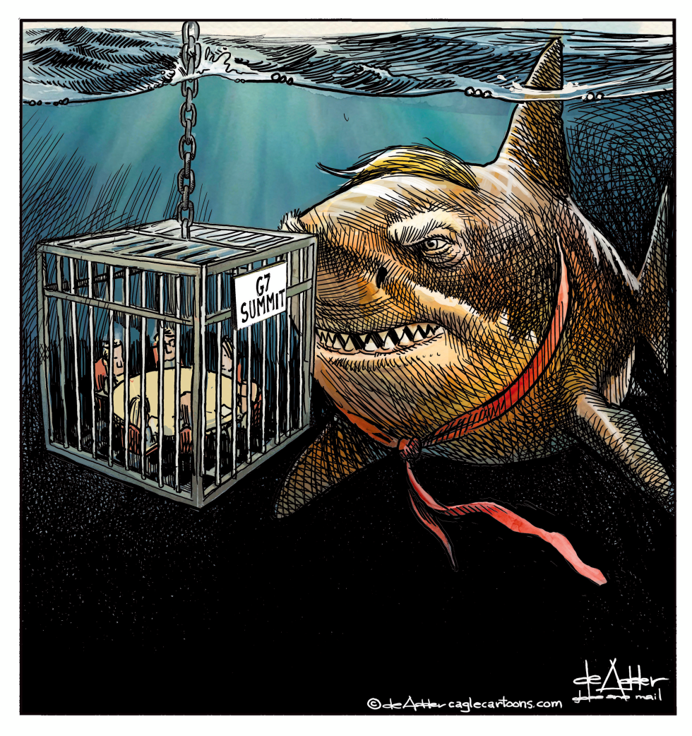 G7 in shark cage Trump shark