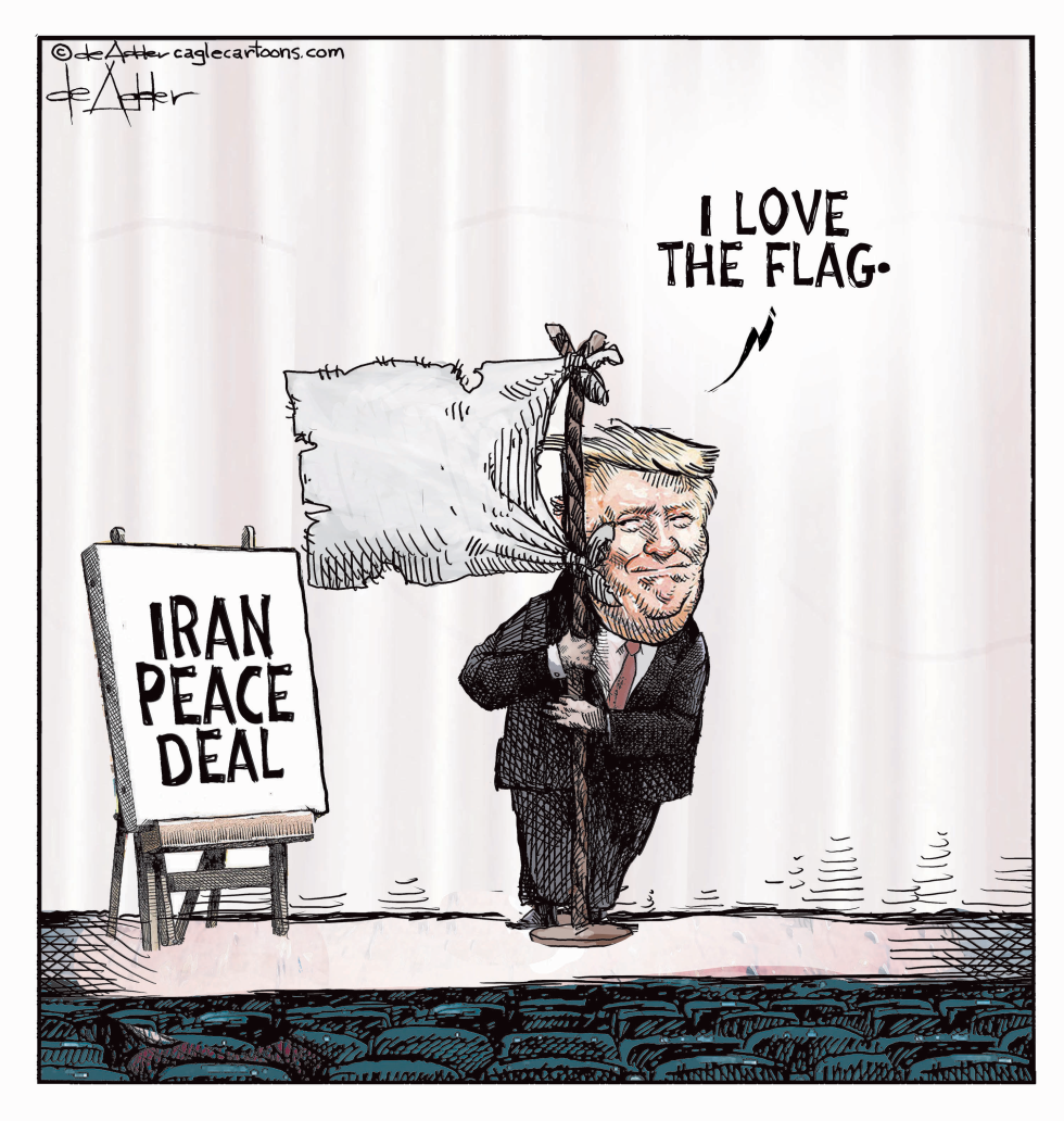 Trump hugs surrender flag with Iran