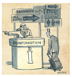 DISINFORMATION IN TRAVEL AND POLITICS by Peter Kuper